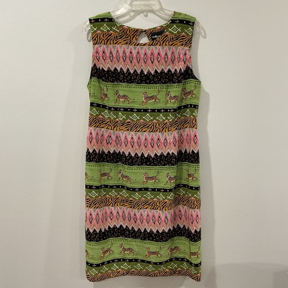 Vintage Sag Harbor Womens Sleeveless Midi Dress Size 16 Colorful Artsy 90s Tiger